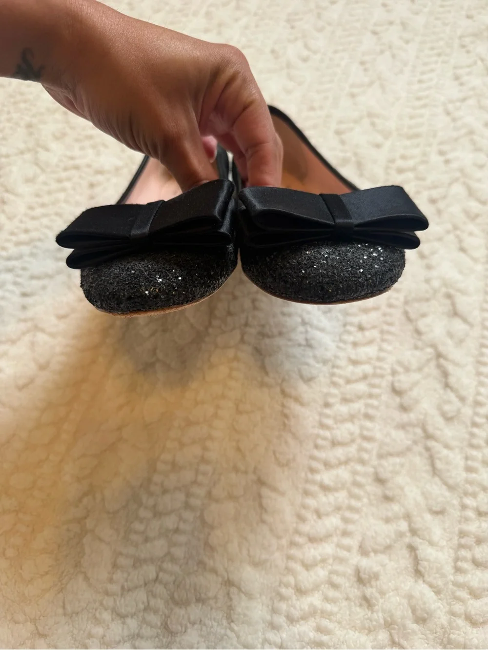 kate spade Black Glitter Bow Ballet Flats size 7.5